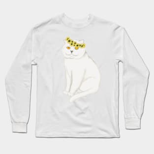 White cat and sunflowers. Long Sleeve T-Shirt